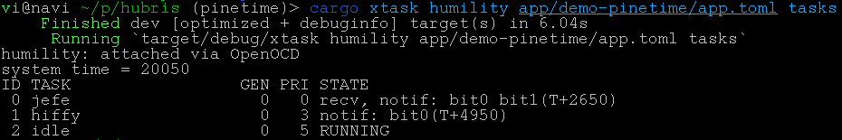 screenshot of the humility debugger connecting to hubris
